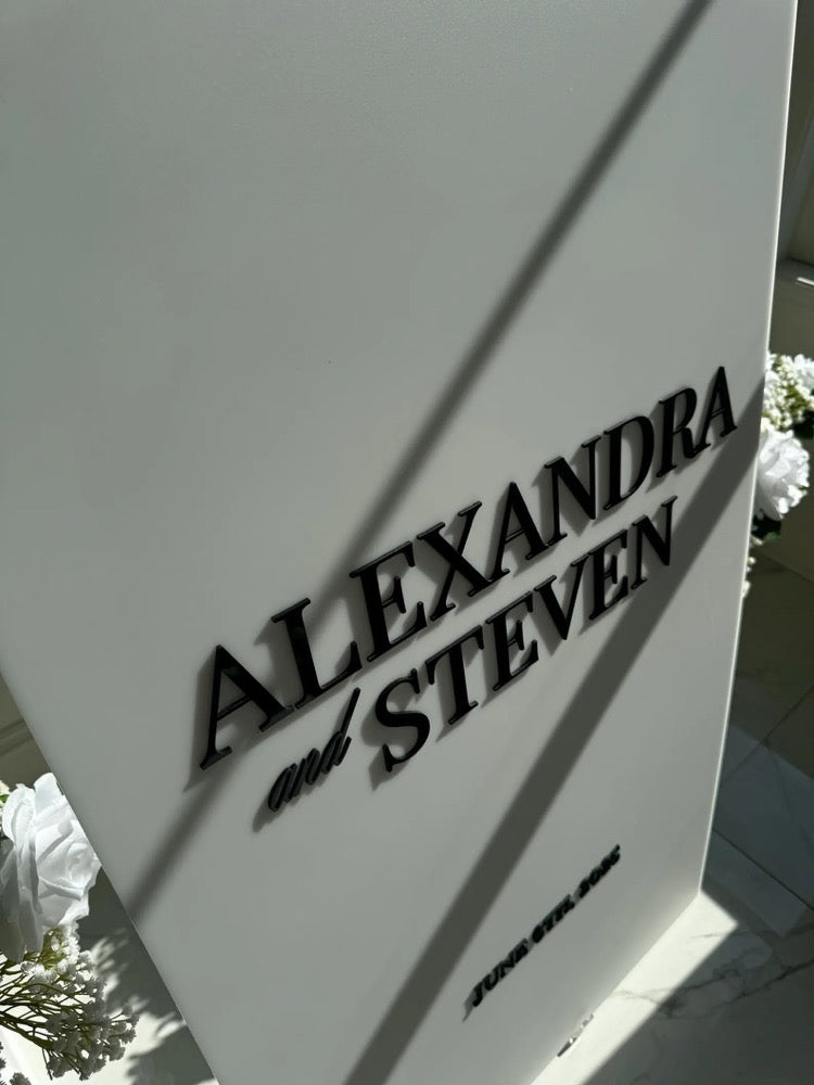 White Wedding Sign - Rectangular Acrylic Wedding Welcome Sign with 3D Acrylic Name | Custom Wedding