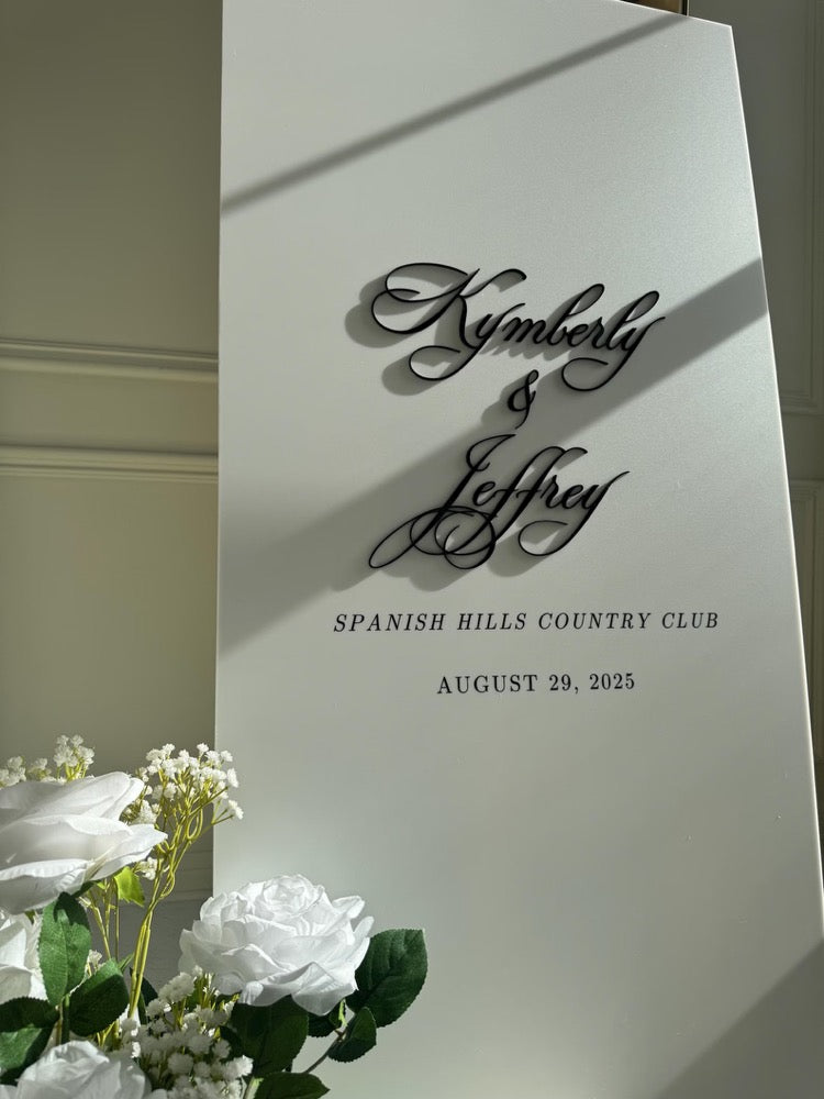 White Wedding Sign - Rectangular Acrylic Wedding Welcome Sign with 3D Acrylic Name | Custom Wedding Sign | Wedding Signage - Ceremony