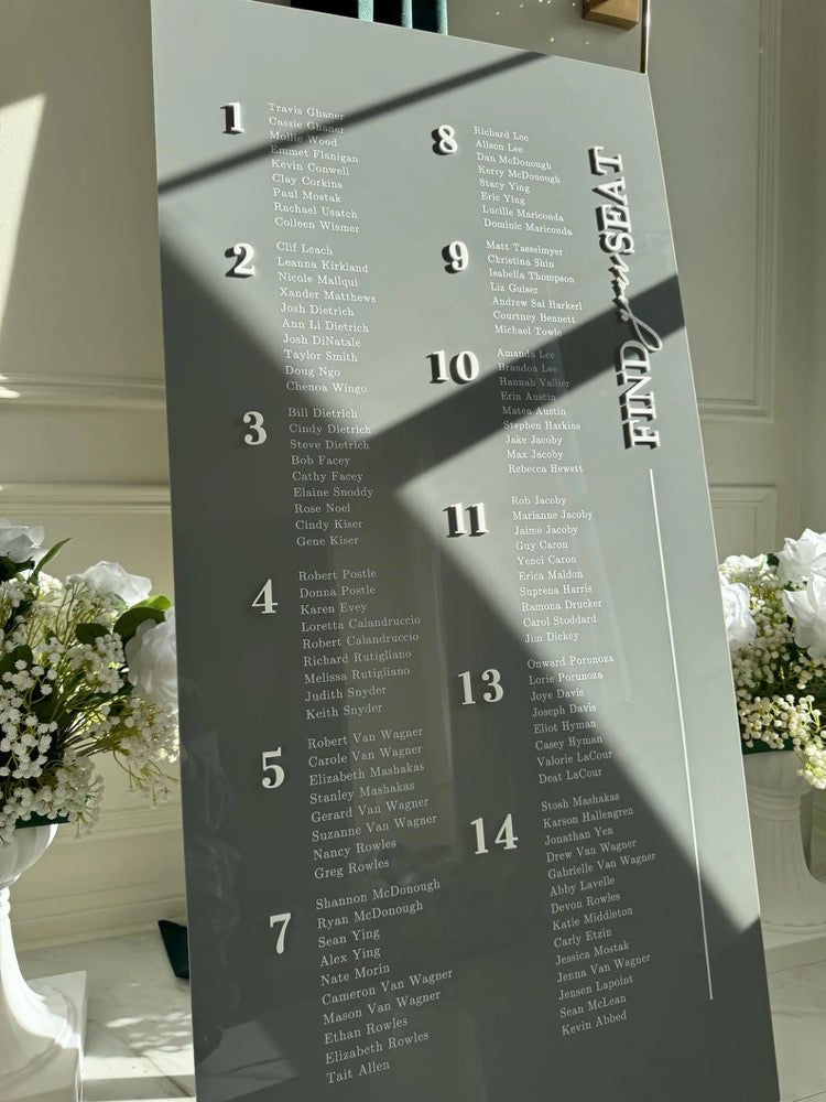 Wedding Seating Chart - Acrylic Wedding Seating Chart with 3D Acrylic | Custom Wedding Sign | Wedding Signage - Ceremony Seating Sign