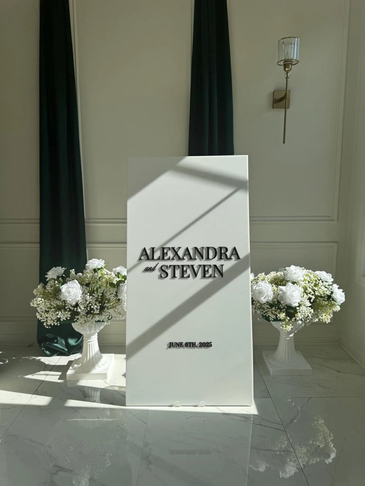 White Wedding Sign - Rectangular Acrylic Wedding Welcome Sign with 3D Acrylic Name | Custom Wedding